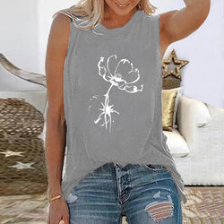 New Sunflower Butterfly Pattern Women's Crew Neck Top Sleeveless Vest