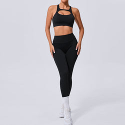 New winter pocket nude tight yoga suit high waist quick-drying running sports fitness suit two-piece set