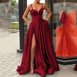 European and American dresses, thin colors, suspenders, trailing banquet satin dresses, evening dresses