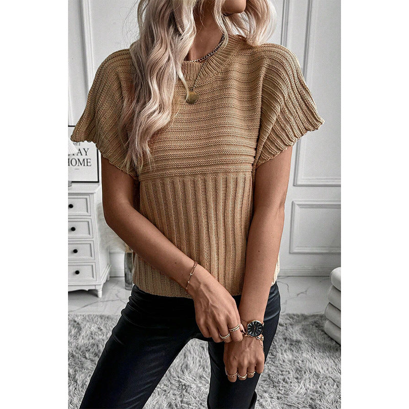 Summer new solid color loose pullover short-sleeved top T-shirt