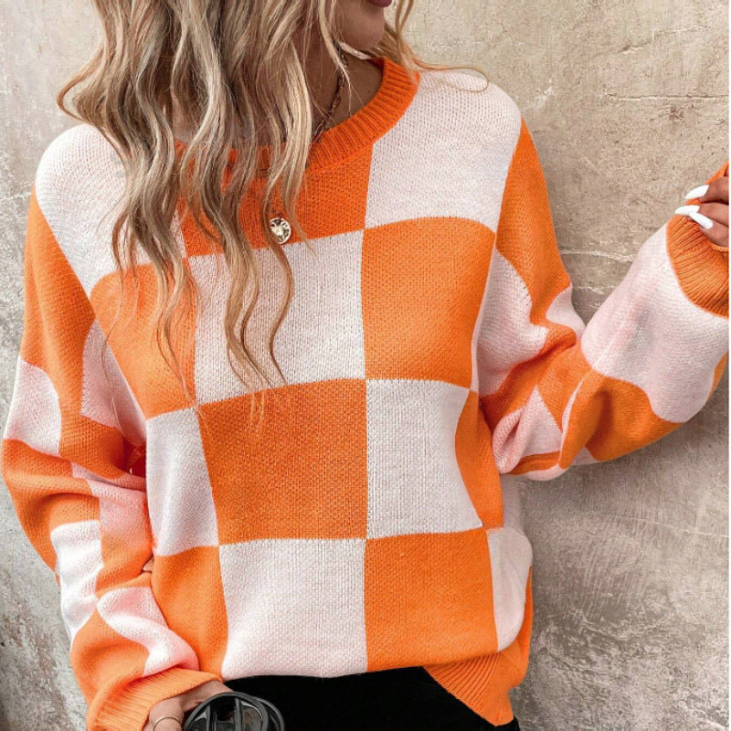 Crew neck women's sweater women's casual style sub-contrasting jumper