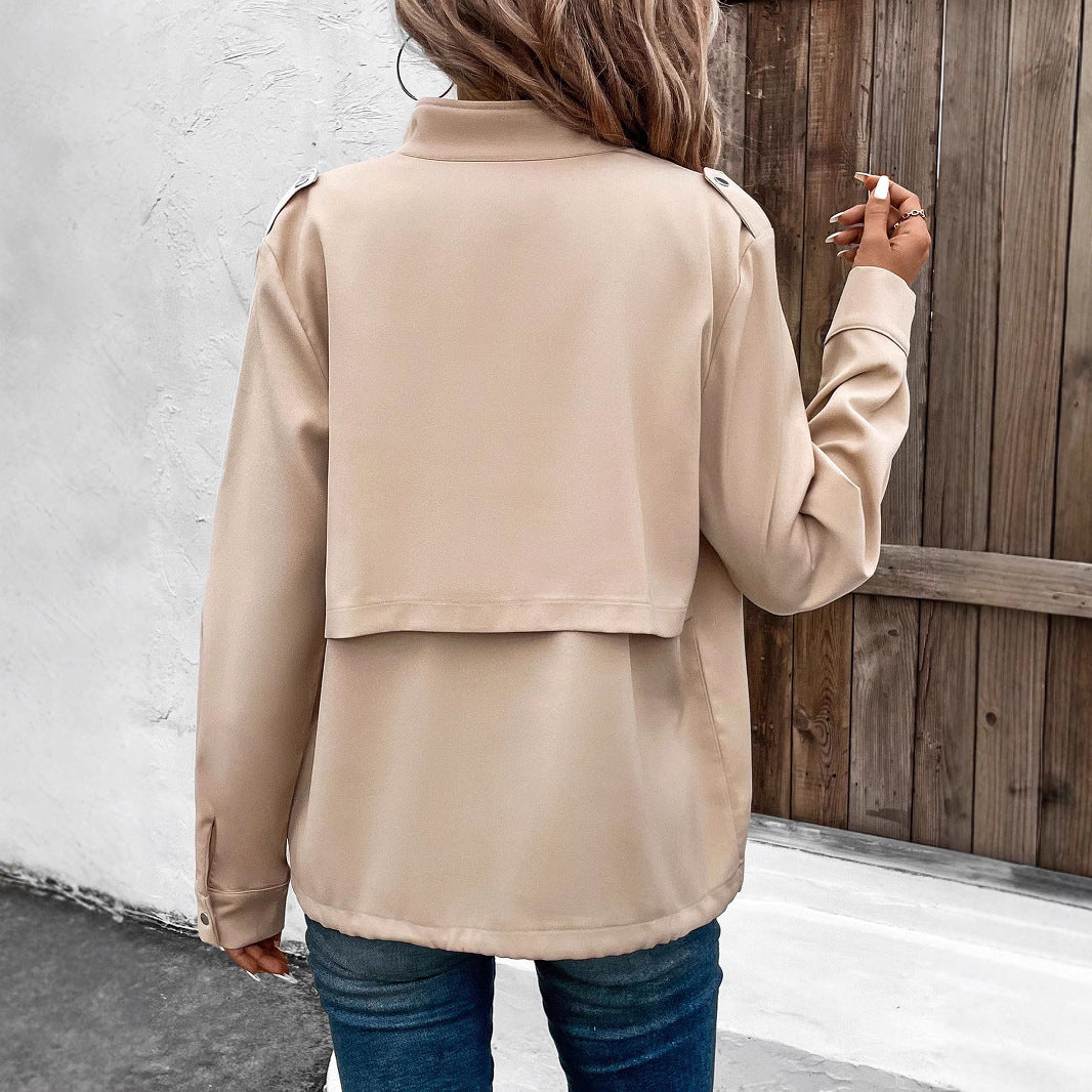 Women's stand-up collar solid color jacket women's