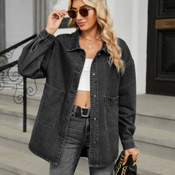 Washed Loose Denim Jacket Long Sleeve Hooded Top