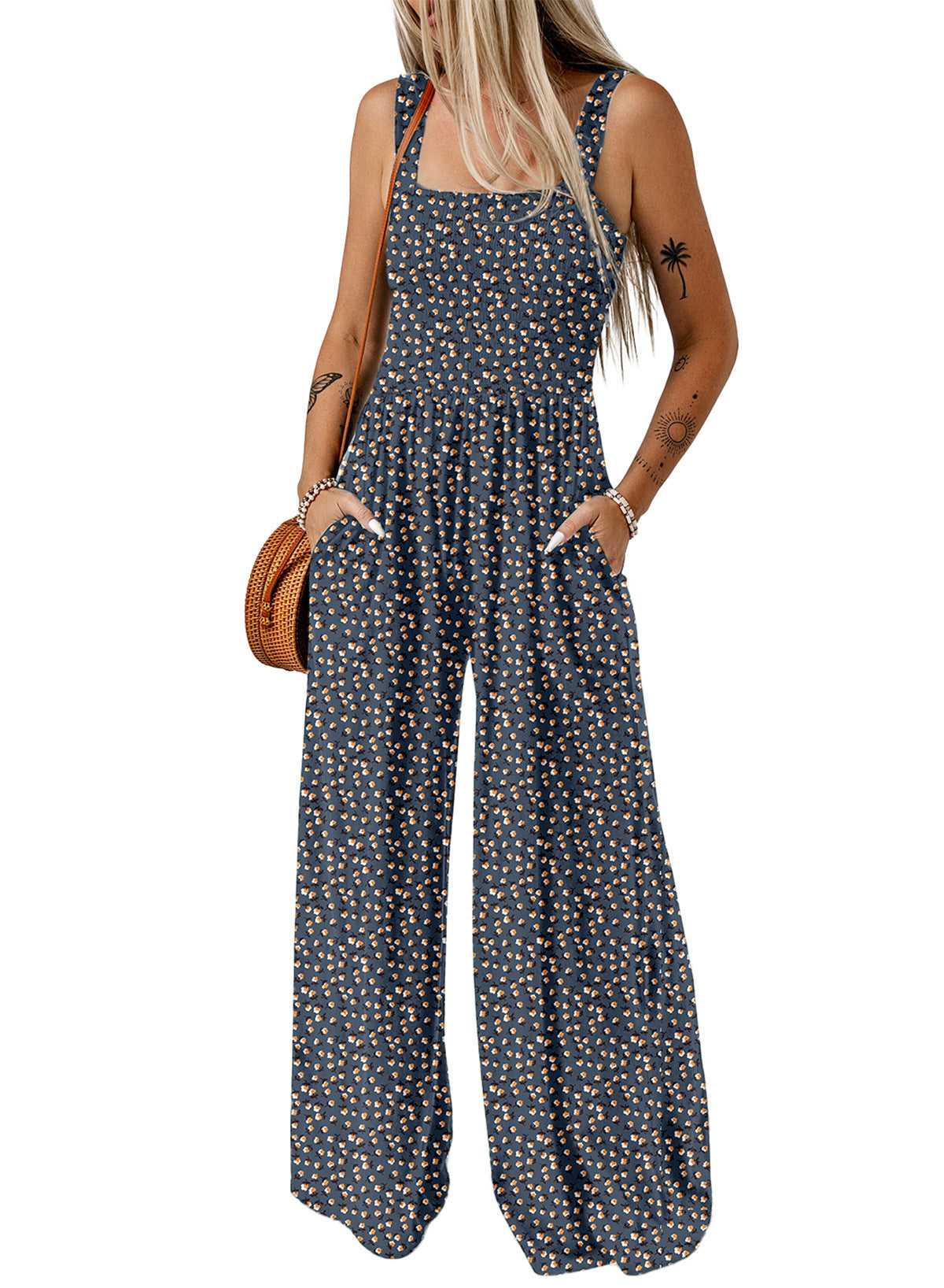 Women's suspender trousers cross-border autumn explosion floral printing sleeveless jumpsuit women