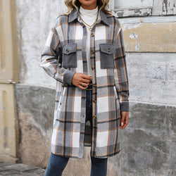 Autumn and winter women's cross-border polished plaid long coat women