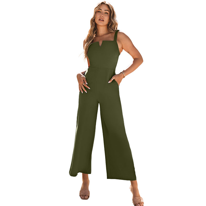 Sleeveless off-the-shoulder halter trousers waist and thin jumpsuit