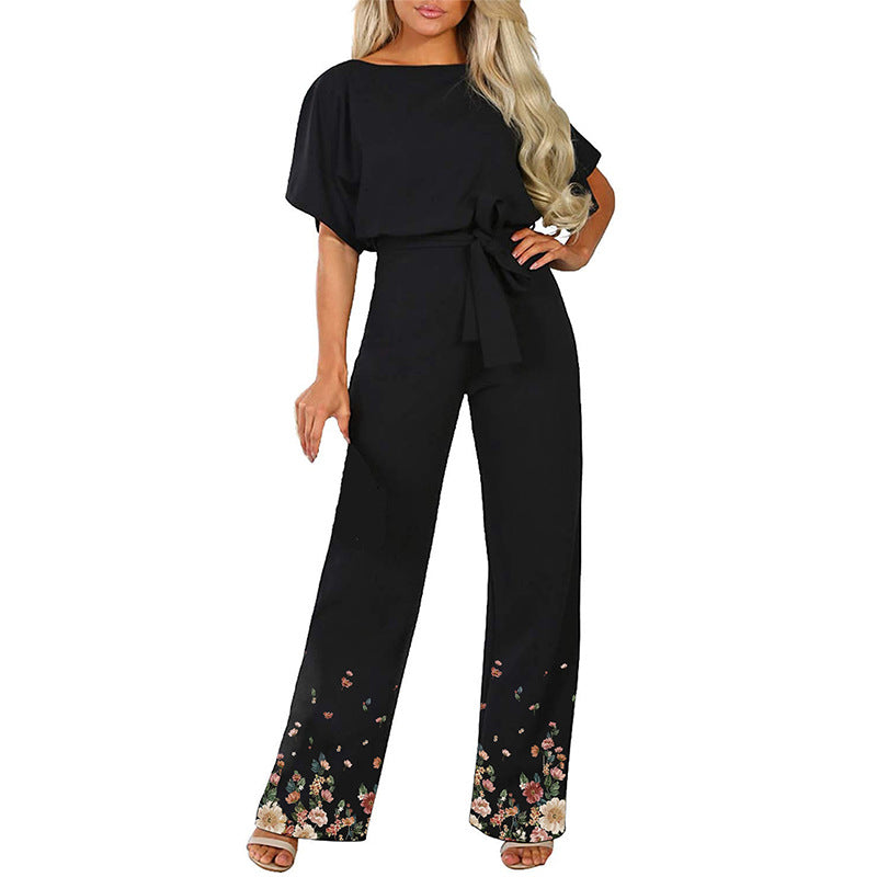 New printed contrasting color simple casual style jumpsuit women