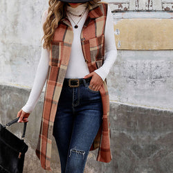 Retro medium and long cross-border plaid vest