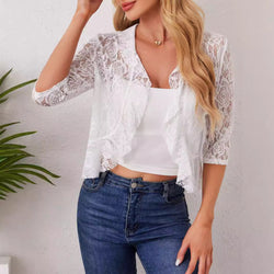 Women's Flowerleaf Open Placket Short Lace Top