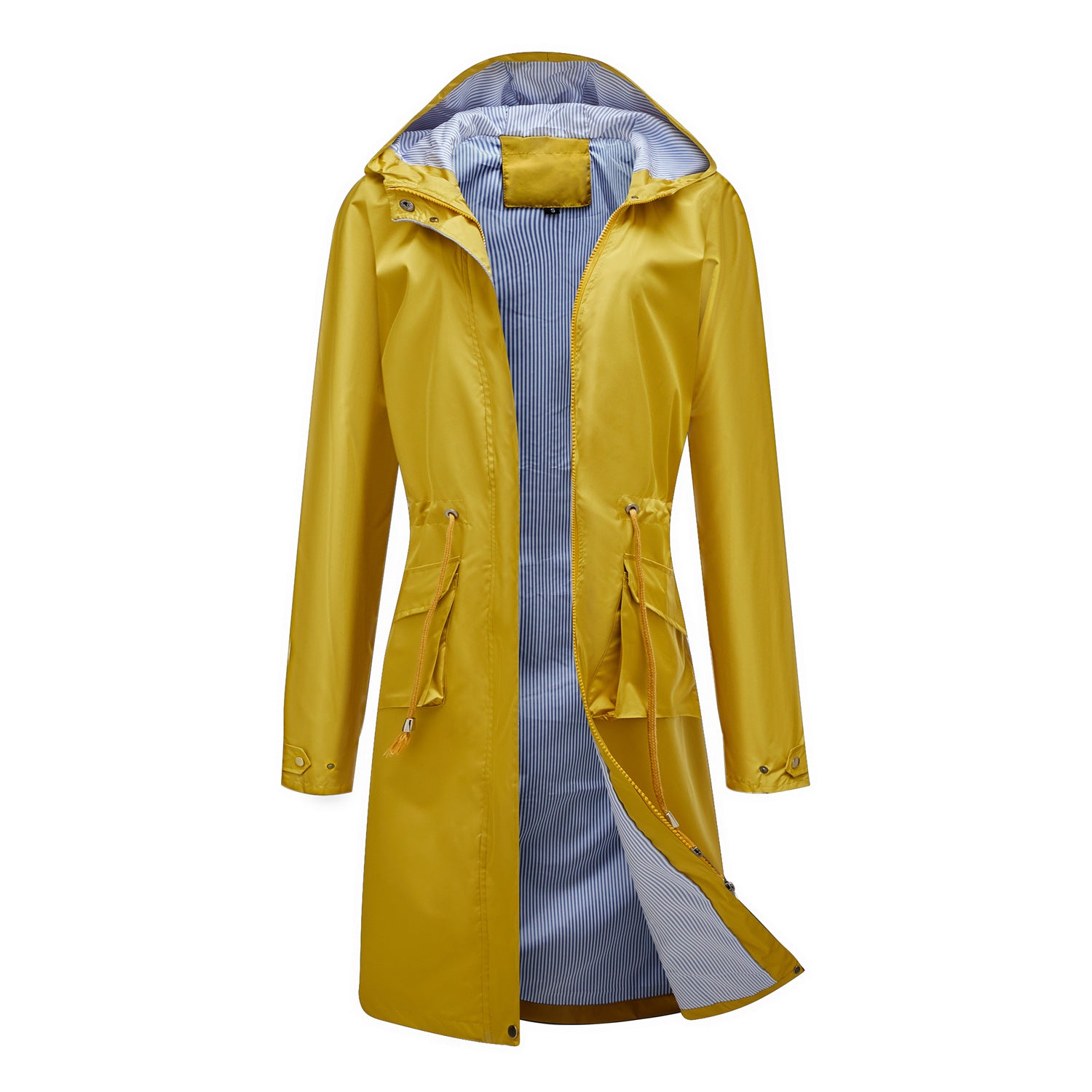 Anti-splash hooded solid color top striped lining straight jacket