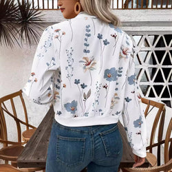 Women's Zipper Floral Print Long Sleeve Short Casual Jacket