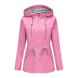 Medium and long trench coat women's hooded striped raincoat plus size women's clothing