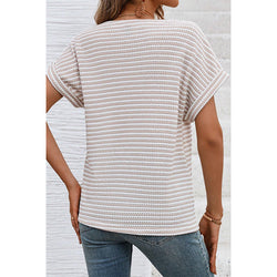 Summer new striped splicing knitted short-sleeved T-shirt women