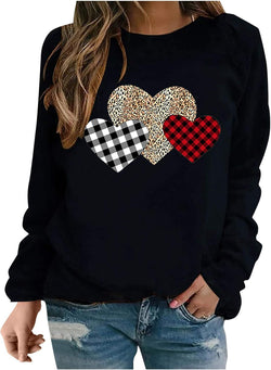 Leopard print love pullover loose casual crew neck women's sweater