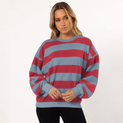 Casual Striped Crew Neck Loose Women's Lantern Sleeve Fashion American Sweater