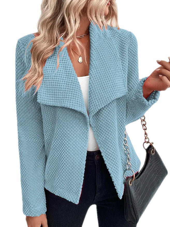 Lapel solid color long-sleeved simple women's small suit with short jacket