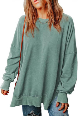 Solid color pullover round neck long-sleeved top European and American long casual loose fashion sweater