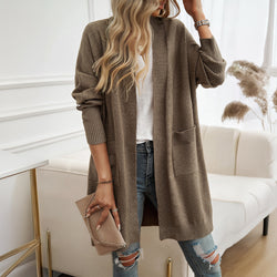 Women's bat sleeve temperament cardigan solid color sweater jacket