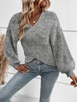 Fashion new sweater women's clothing Amazon temperament cross v-neck loose pullover sweater women