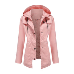 Women's Medium and Long Cardigan Hooded Jacket Outdoor Raincoat