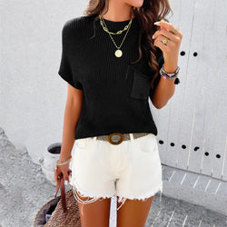 Spring and summer temperament casual solid color short-sleeved turtleneck knitted sweater