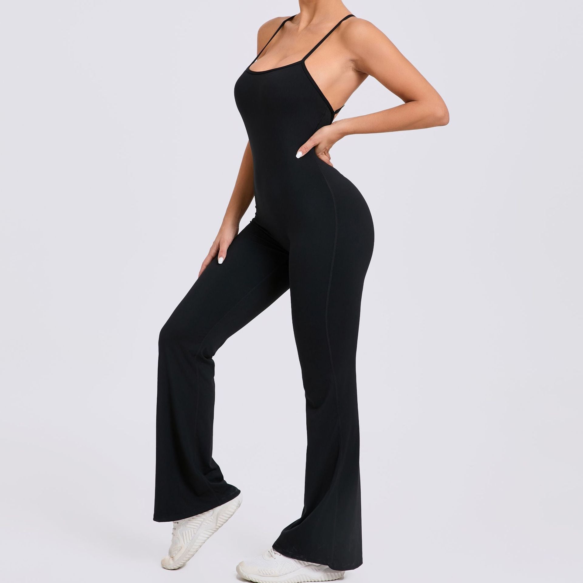 Adjustable shoulder strap horn yoga one-piece suit sports fitness hollow hip lift one-piece yoga suit