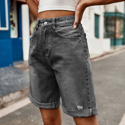 New ripped hemming five-point denim shorts casual pants tide