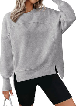 Long Sleeve Side Slits Sports Soft Pullover Sweater