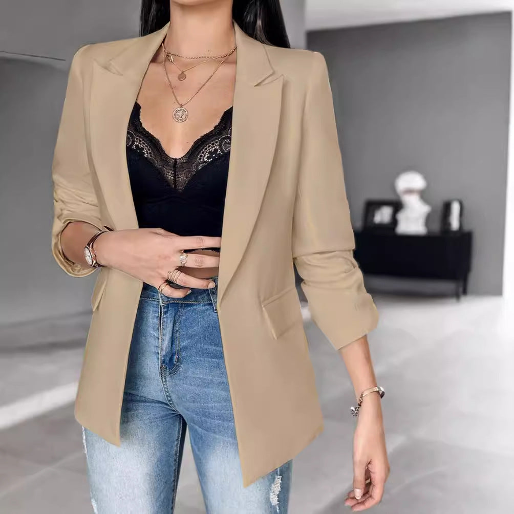 Long Sleeve Solid Color Cardigan Blazer Women