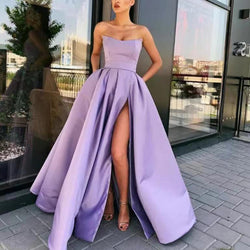 new European and American foreign trade dress performance clothes sexy tube top split fork long banquet host evening dress