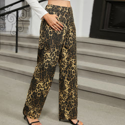 Washed Wild Leopard Denim Straight Pants