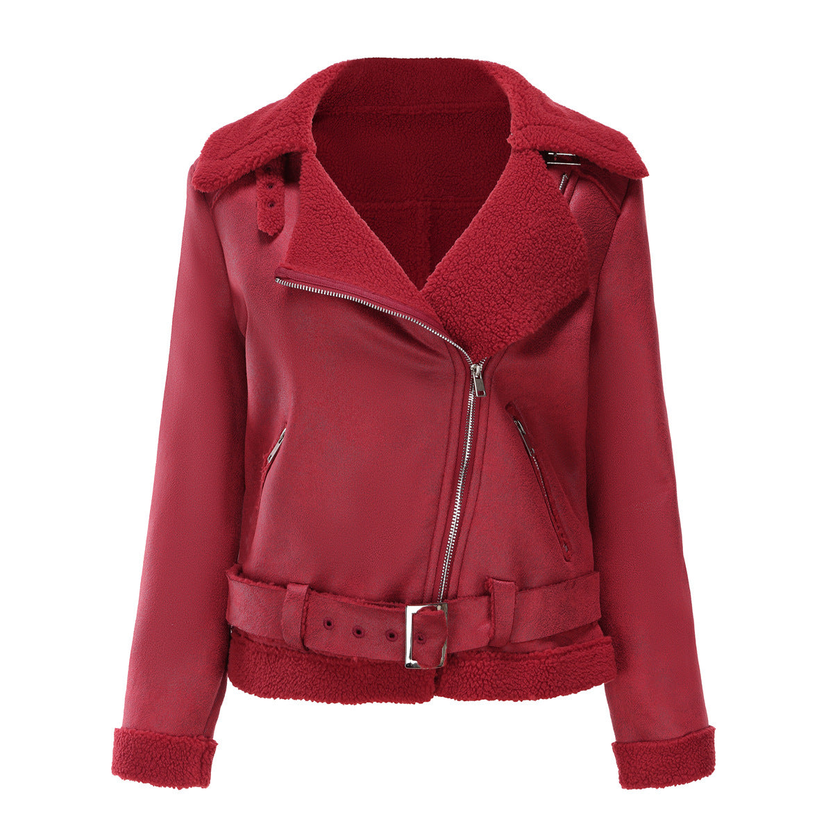 Suede jacket European and American leather jacket women with belt lapel jacket women