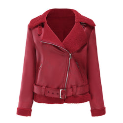 Suede jacket European and American leather jacket women with belt lapel jacket women