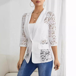 Solid color fashion lace stitching small blazer women's top