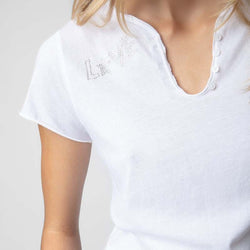 Spring and summer new hot diamond U-neck button French casual women's white short-sleeved T-shirt