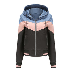 Hooded jacket women's outdoor raincoat color matching drawstring jacket