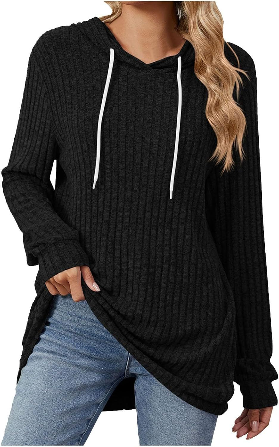 New solid color long-sleeved loose hooded knitted sweater jacket for women