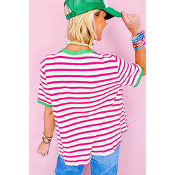 New crew neck jumper women's loose oversize striped T-shirt women