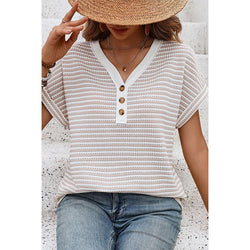 Summer new striped splicing knitted short-sleeved T-shirt women