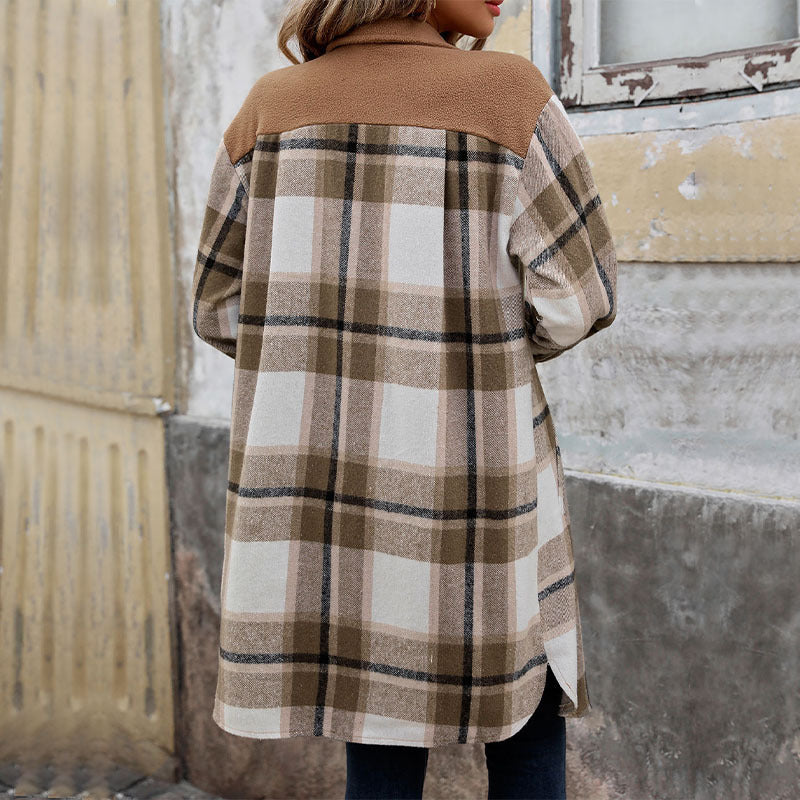 Autumn and winter women's cross-border polished plaid long coat women