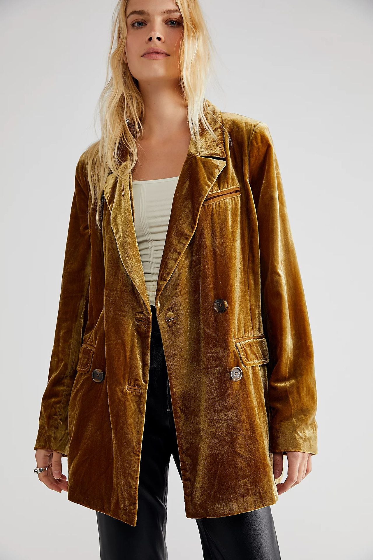 Golden Velvet Jacket Split Blazer