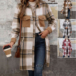 Autumn and winter women's cross-border polished plaid long coat women