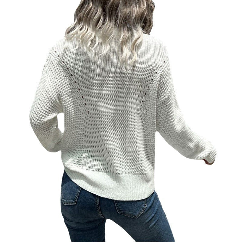 Fashion sweater retro simple large size loose white long-sleeved v-neck twist sweater women's clothing