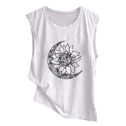 Innovative Moonflower Retro Printed Women's T-Shirt Sleeveless Vest