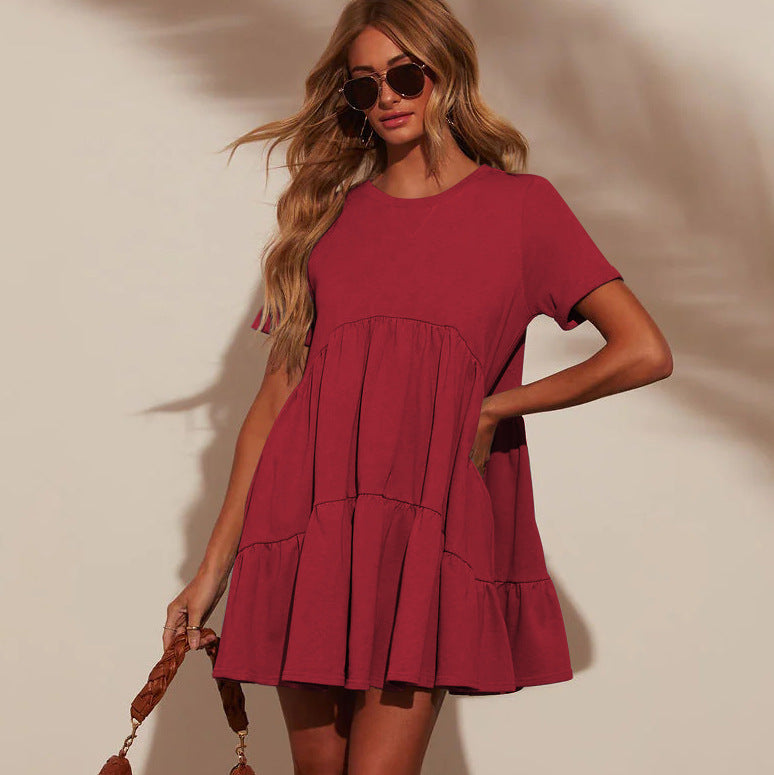 New dress summer wear beautiful temperament solid color simple skirt