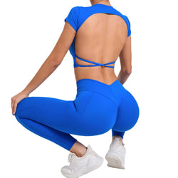 Cross back Pilates yoga suit, tight running sports suit, quick-drying fitness two-piece yoga suit