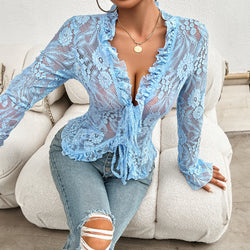 Spring/Summer Sexy Slim Long Sleeve Lace Top