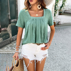 Spring and summer temperament casual solid color short-sleeved T-shirt top