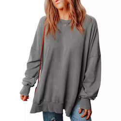 Solid color pullover round neck long-sleeved top European and American long casual loose fashion sweater