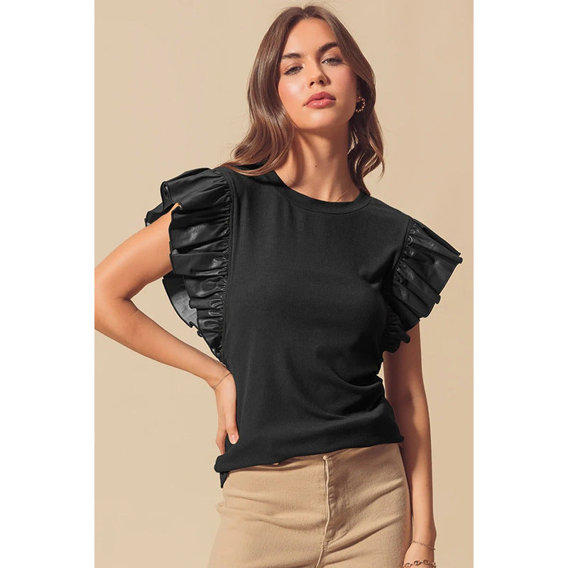 Short-sleeved jumper for women's European and American fashion versatile pleated T-shirt for women